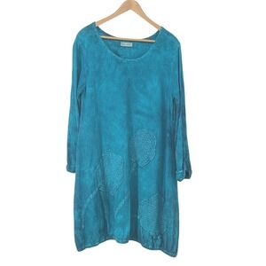 Cottonways Lagenlook Gauze Turquoise Dress Size S/M‎ Casual Unique Boho